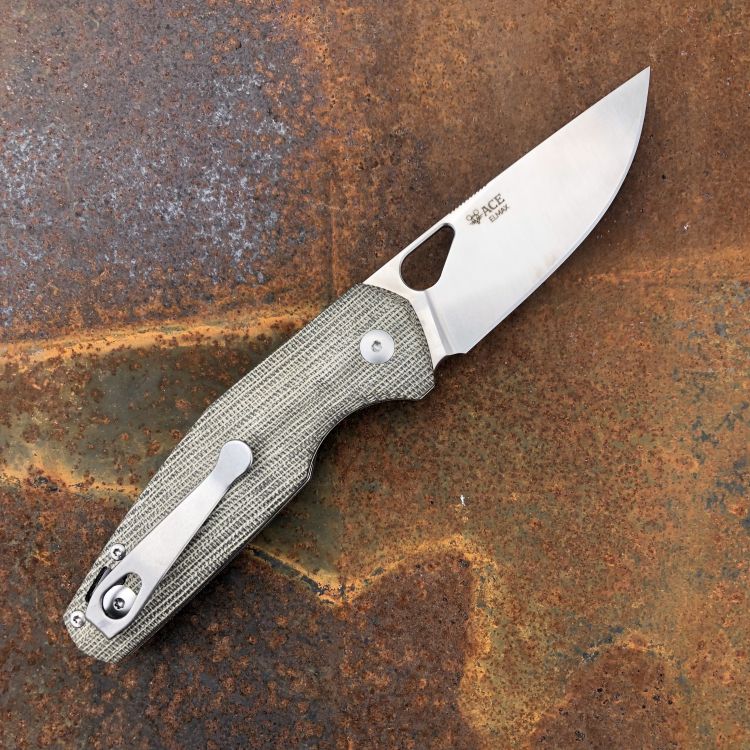 GiantMouse ACE Nimbus V2 Green Canvas Micarta Elmax Satin Blade Titanium Deep Carry Clip
